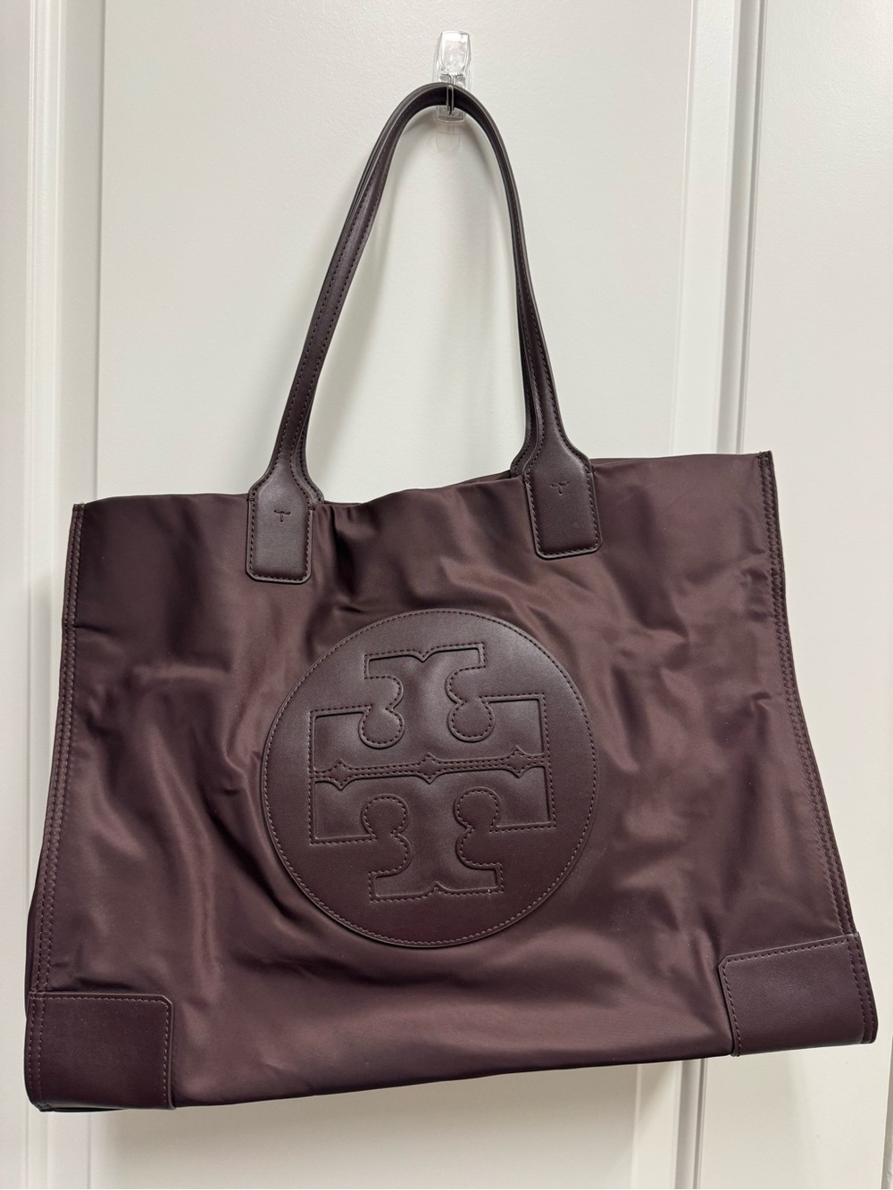 Tory Burch Leather-Trim Large Women's Tote in Deep Plum